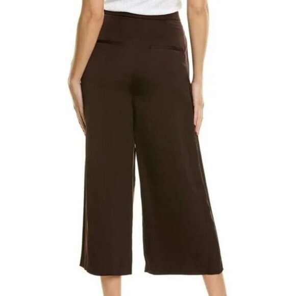 Vince Chocolate Brown Linen blend Wide Leg Capri Culottes Crop Pants - Picture 1 of 10
